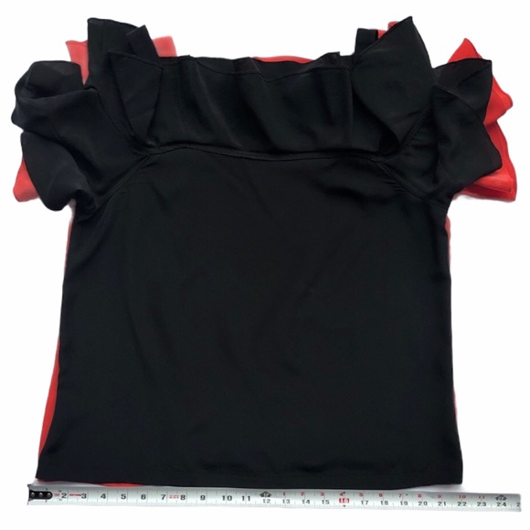 JCrew Off The Shoulder Orange 100% Silk Top With Straps & Frills Size 8 - Picture 7 of 16